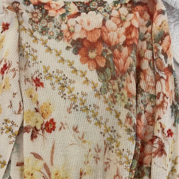 Anthropologie XS Knit Sweater Ivory Floral V-Neck Hi-Low Boho Pullover Top - Picture 11 of 16
